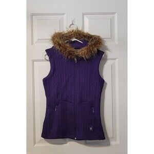Spyder Core Vest Faux Fur‎ Hood Size Medium Purple Cable Knit